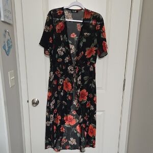 Floral Kimono with Red and Black Design